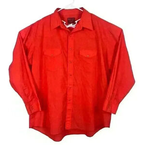 Vintage Rustler Pearl Snap X-Long Tails Orange Shirt Mens Size 18‎  34/35